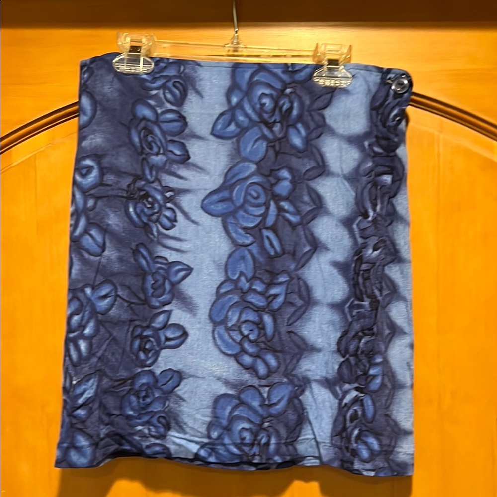 M Collection Blue Mini Pencil Wrap Skirt